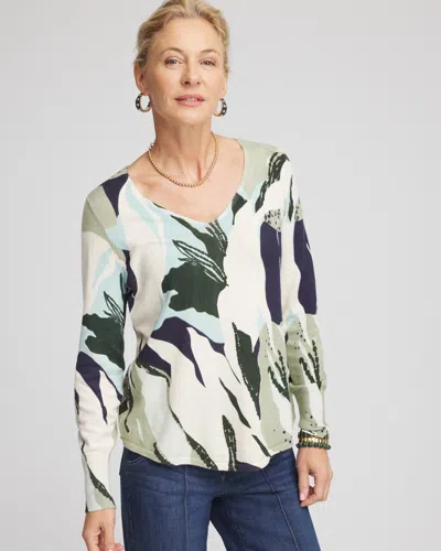 Chico's Ella La Fleur Pullover Sweater In Sage Meadow