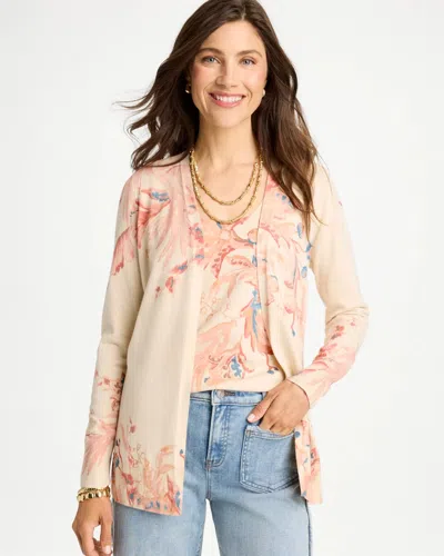 Chico's Ella Long-sleeve Placed Print Cardigan Sweater In Baroque Rose