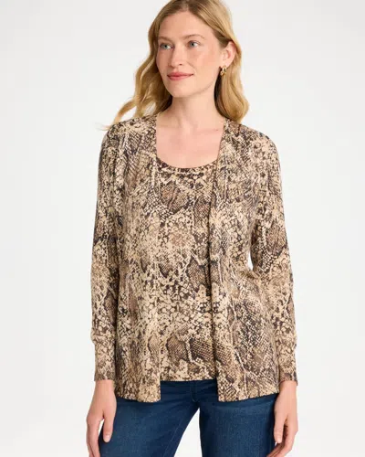 Chico's Ella Long-sleeve Reptile Cardigan Sweater In Neutral In Sycamore