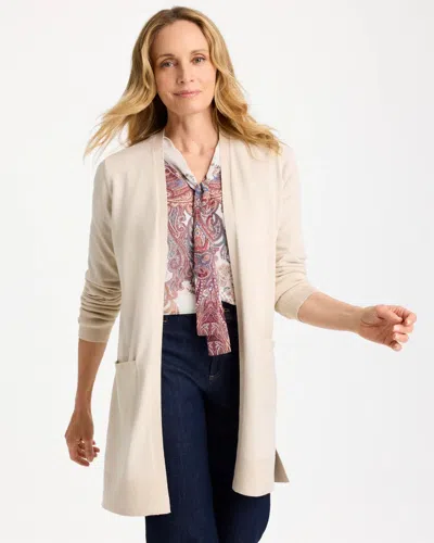 Chico's Ella Metallic Pocketed Cardigan Sweater In Soft Ivory