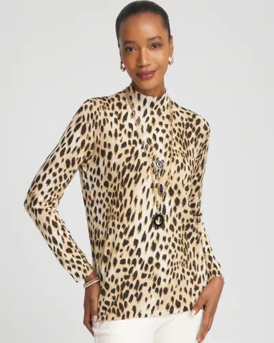 Chico's Ella Mockneck Animal-print Pullover Sweater In Cream In Animal Print