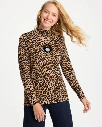Chico's Ella Mockneck Animal Print Sweater In Black