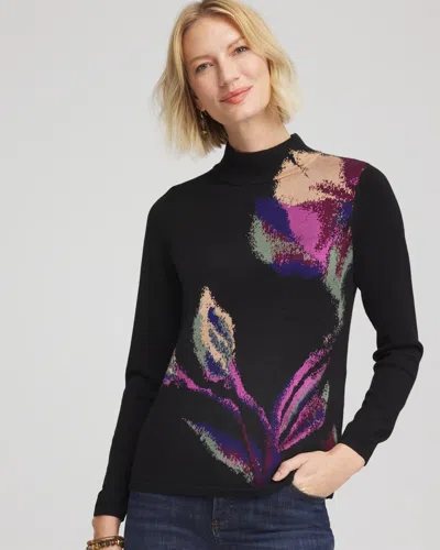 Chico's Ella Mockneck Jacquard Pullover Sweater In Black