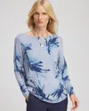 Chico's Ella Painterly Ribbed-bateau Pullover Sweater In Blue