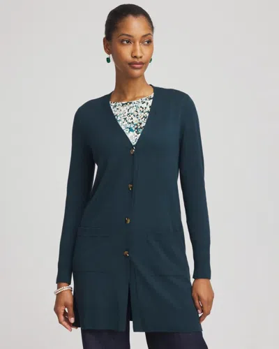 Chico's Ella Pocketed Cardigan Sweater In Teal Shadow In Green