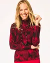 Chico's Ella Printed Mockneck Sweater In Carmine Red In Multi