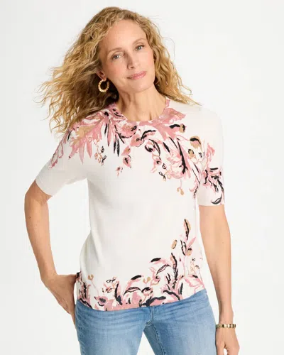 Chico's Ella Printed Short-sleeve Sweater In Baroque Rose