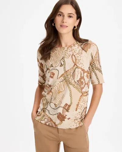 Chico's Ella Printed Short-sleeve Sweater In Toffee Tan