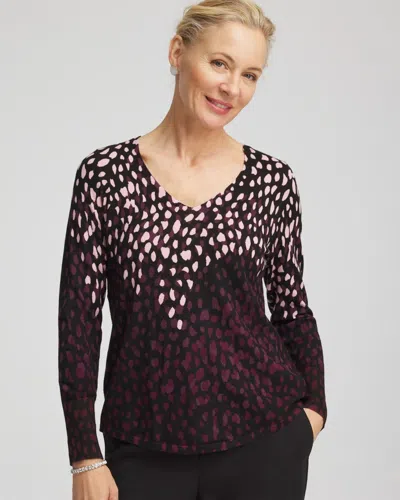Chico's Ella Printed V-neck Sweater In Black