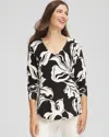 Chico's Ella Printed V-neck Sweater In Black In Multi
