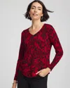 Chico's Ella Printed V-neck Sweater In Carmine Red In Multi