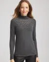 Chico's Ella Rhinestone Mockneck Sweater In Gray In Gray