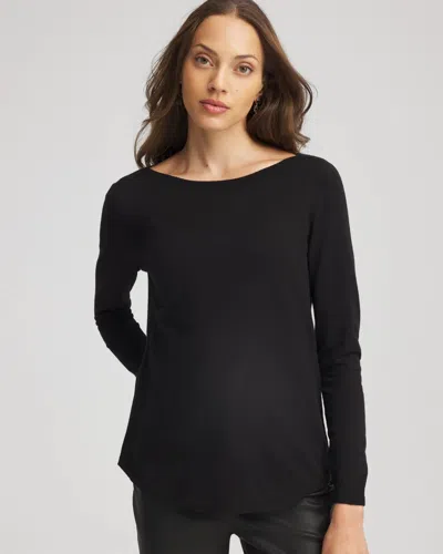 Chico's Ella Ribbed-bateau Pullover Sweater In Black