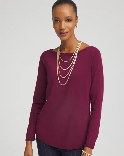 Chico's Ella Ribbed-bateau Pullover Sweater In Deep Chianti In Purple