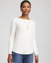 Chico's Ella Ribbed-bateau Pullover Sweater In White In Sand