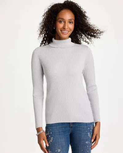 Chico's Ella Ribbed Turtleneck Sweater In Denim In Dove Gray