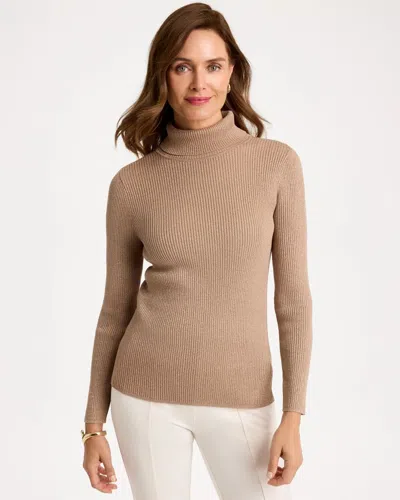 Chico's Ella Ribbed Turtleneck Sweater In Toffee Tan