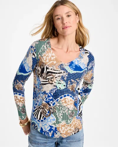 Chico's Ella Status Print Long-sleeve Pullover In Planetary Blue