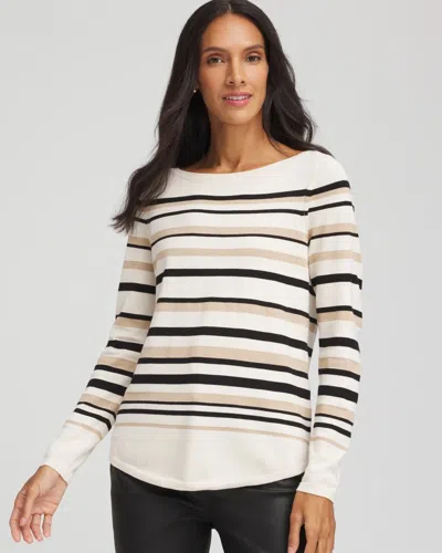 Chico's Ella Stripe Boatneck Sweater In Cream In White