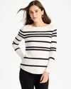 Chico's Ella Striped Bateau Pullover Sweater In White In Ecru