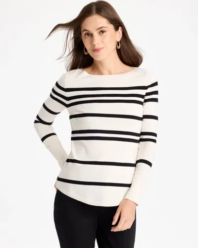 Chico's Ella Striped Bateau Pullover Sweater In White In Ecru