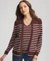 Chico's Ella Striped Long-sleeve Cardigan Sweater In Cacao In Brown