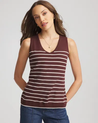 Chico's Ella Striped Sweater Tank In Cacao In Brown