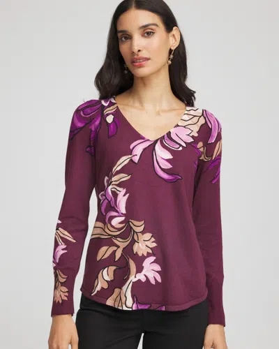 Chico's Ella V-neck Artisinal Pullover Sweater In Deep Chianti In Purple