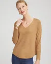Chico's Ella V-neck Embellished Pullover Sweater In Brown