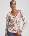 Chico's Ella V-neck Floral Pullover Sweater In Cream In Multi