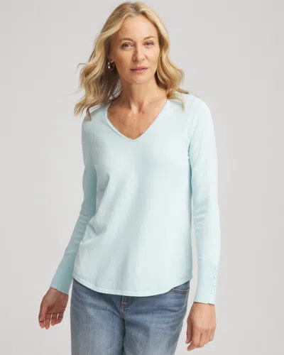 Chico's Ella V-neck Pullover Sweater In Blue Menthe