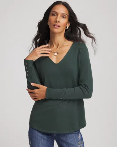 Chico's Ella V-neck Pullover Sweater In Darkest Spruce In Green