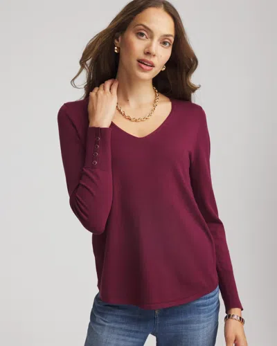Chico's Ella V-neck Pullover Sweater In Deep Chianti In Burgundy