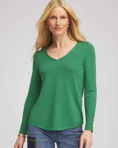 Chico's Ella V-neck Pullover Sweater In Jardin Green