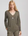 Chico's Ella V-neck Pullover Sweater In Nettle Leaf