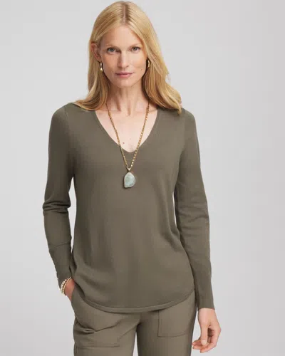 Chico's Ella V-neck Pullover Sweater In Nettle Leaf