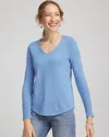Chico's Ella V-neck Pullover Sweater In Tidal Blue