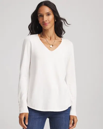 Chico's Ella V-neck Pullover Sweater In White In Sand