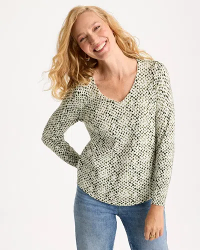 Chico's Ella V-neck Printed Pullover Sweater In Serene Spruce