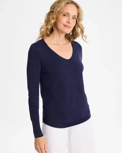 Chico's Ella V-neck Pullover Sweater In Blue In Passport Blue
