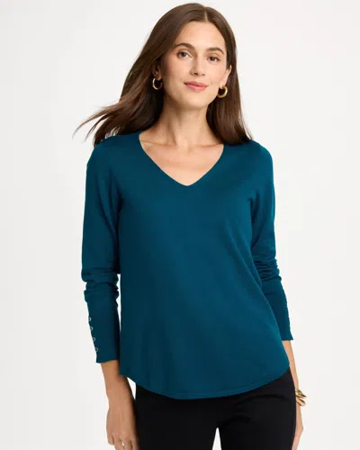 Chico's Ella V-neck Pullover Sweater In Striking Teal