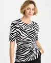 Chico's Ella Zebra Crewneck Pullover Sweater In Black In Black