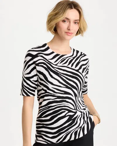Chico's Ella Zebra Crewneck Pullover Sweater In Black
