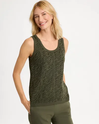 Chico's Ella Zebra Jacquard Scoopneck Sweater Tank In Mossy Grove