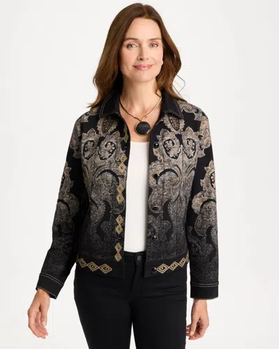 Chico's Embellished Artisanal Trucker Jacket In Black