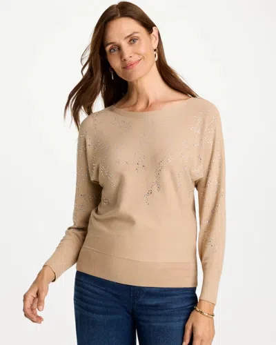 Chico's Embellished Bateau Dolman Sweater In Champagne Fizz In Neutral