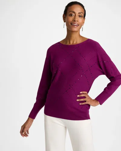 Chico's Embellished Bateau Dolman Sweater In Purple Plum