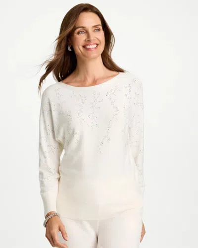 Chico's Embellished Bateau Dolman Sweater In Soft Ivory In White