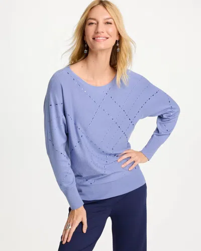 Chico's Embellished Bateau Dolman Sweater In Stonewashed Blue