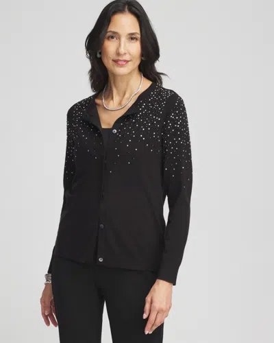 Chico's Embellished Button Cardigan Sweater In Black Size 12/14 |